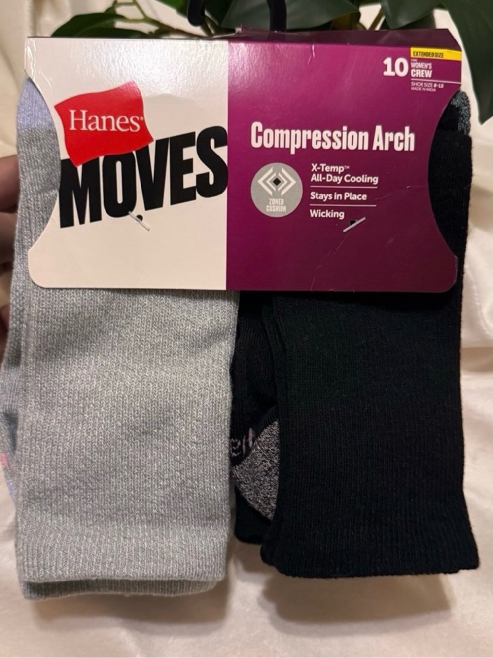 Hanes Women's Cushioned Crew Socks, Moves, 10-Pack, Size 8-12